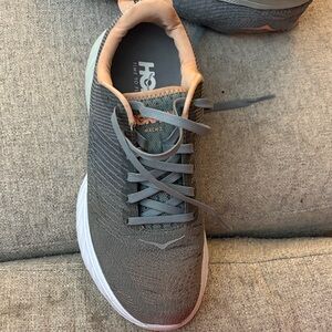 Hoka One One Gray and Peach Athletic Shoes